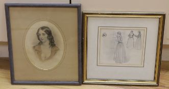 Frederick Wilhelm Keyl (1823-1871) - ‘’Three women standing drawing’’, a pencil sketch, 14 x 16cm