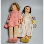 Chad Valley Princess Margaret and Snow White felt dolls and a porcelain figure of Snow White,