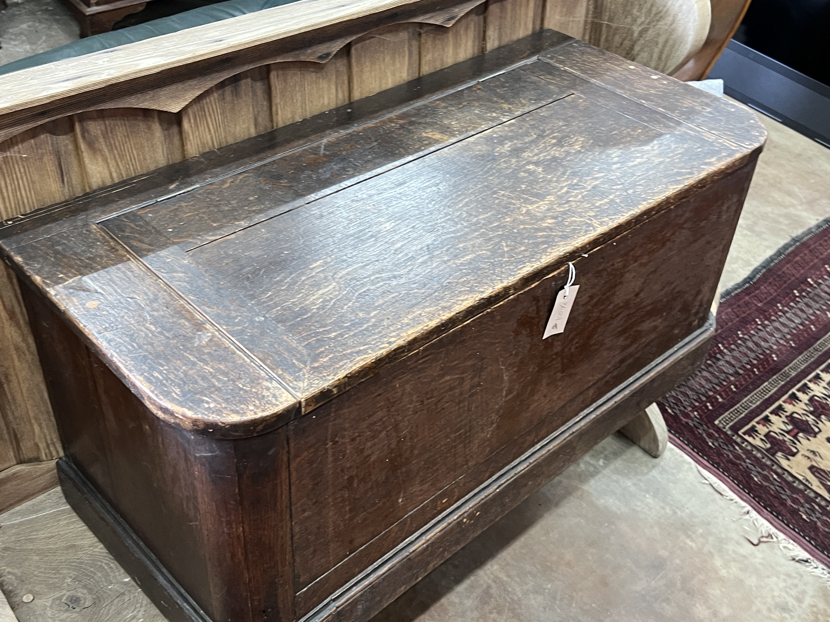 A Victorian oak hinged top box seat, width 95cm, depth 44cm, height 42cm - Image 2 of 3