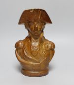 A 19th century brown salt glazed stoneware ‘Lord Nelson’ bust jug, 22cm high