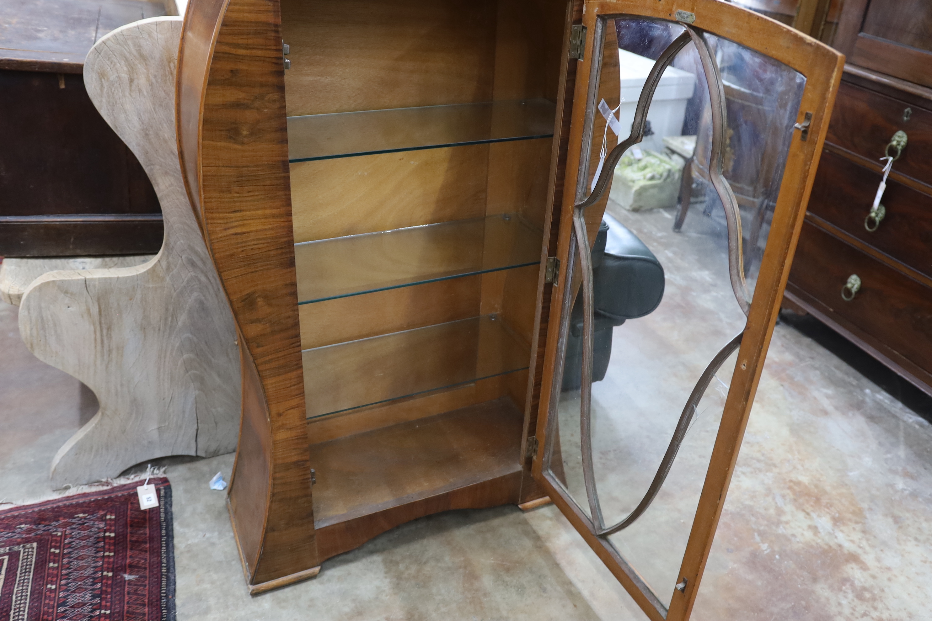 An Art Deco style walnut display cabinet, width 70cm, depth 26cm, height 119cm - Image 2 of 3