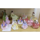 A mixed group of Royal Doulton and Coalport figures and a German figurine, the largest 20cm high