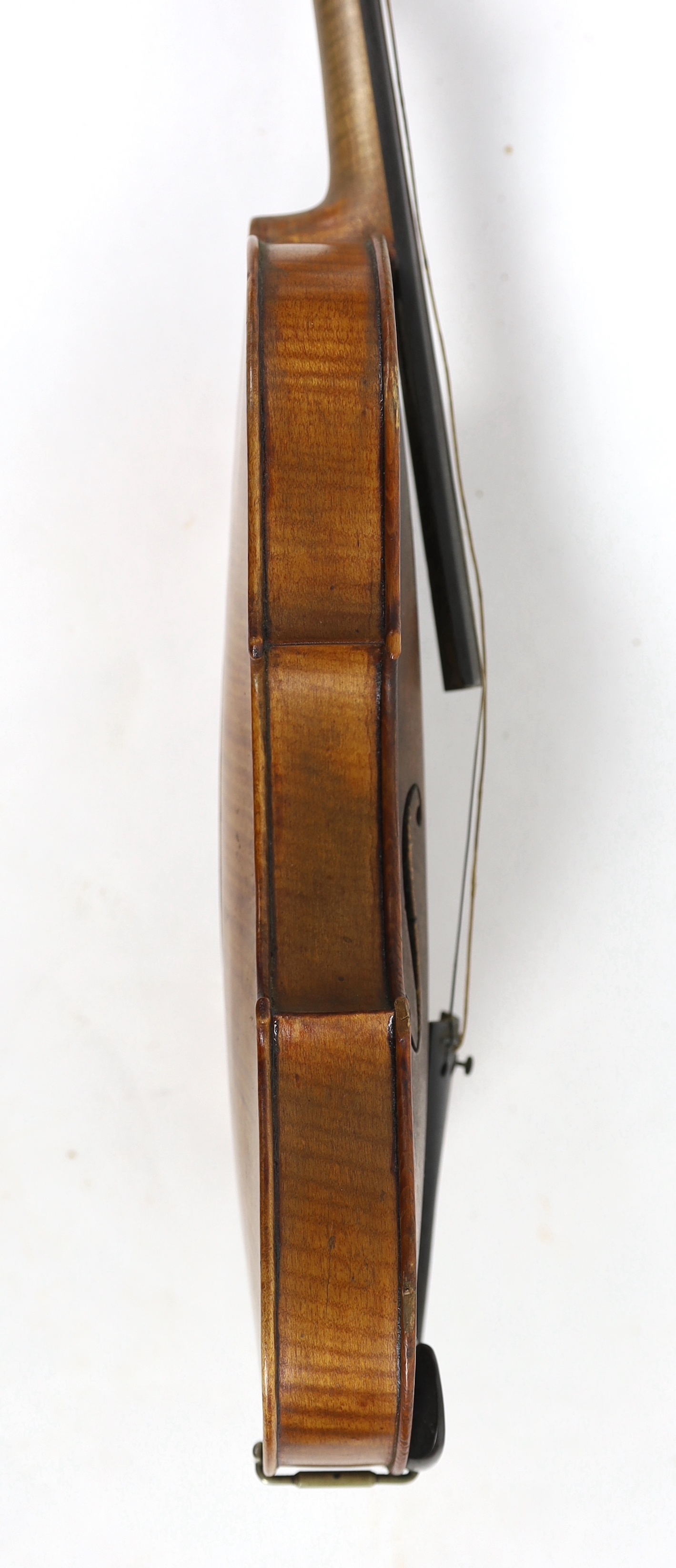 A violin, 2nd half 19th century, with medium colour to the two-piece back sides and neck, remnants - Image 4 of 7