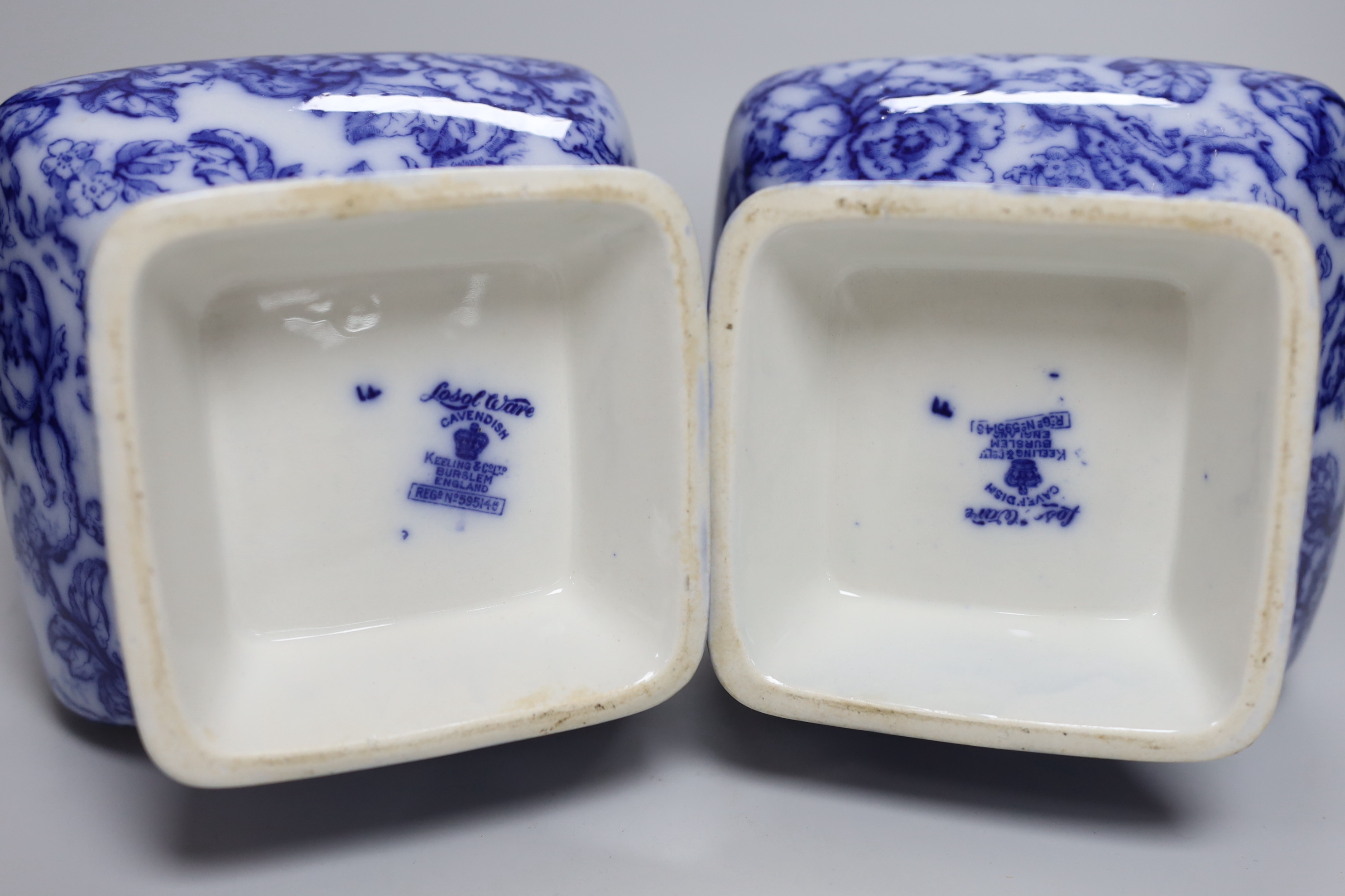 A pair of Losol ware blue and white vases, a slipware jug, a faience candle holder and a Chinese tea - Image 6 of 6