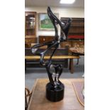 A specially commissioned signed black studio glass sculpture by Murano, 99cm high