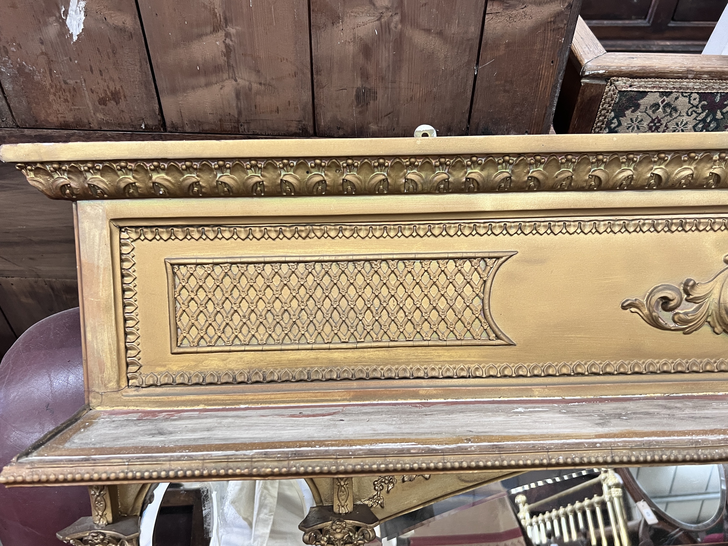 A late Victorian giltwood and composition triple plate overmantel mirror, width 144cm, height 85cm - Image 2 of 5