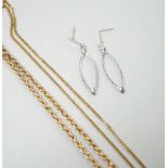 A modern Una-A-Erre 9ct gold fine link chain, 44cm, a modern 9ct gold rope twist chain, 44cm and a