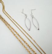 A modern Una-A-Erre 9ct gold fine link chain, 44cm, a modern 9ct gold rope twist chain, 44cm and a