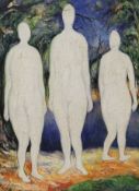After Kazimir Malevich (1879 – 1935) oil on board, Three standing figures, 39 x 29cm