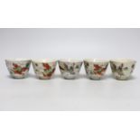 Five Oriental teabowls painted with birds and dragons, each 5.5cm high