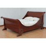 A good mahogany Superking sleigh bed by And So To Bed, London. Handmade copy of the Brodsworth