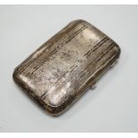 An Edwardian engine turned silver cigar case, Martin, Hall & Co, Chester, 1909, 14.1oz, gross weight