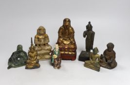 A group of Burmese, Chinese and Indian figures of deities, tallest 14.8cm (8)