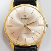 A gentleman's 18K Pierce Incabloc wrist watch, number 12175, with later black leather strap