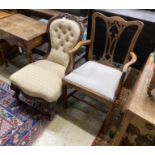 A Victorian mahogany spoon back nursing chair and a George III mahogany elbow chair