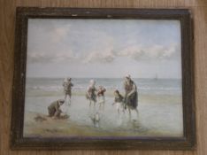 After Bernard de Hoog (Dutch 1867-1943) colour print, Beach scene with children playing, 63 x 48cm