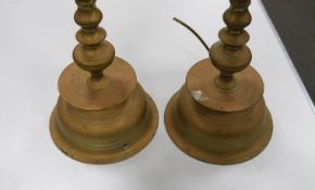 A pair of Dutch style brass table lamps, height 37cm