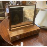 A Regency mahogany three drawer box base toilet mirror, width 57cm, depth 22cm, height 58cm