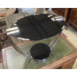 Josef Hoffman style oval glass and chrome occasional table, length 76cm, depth 56cm, height 56cm