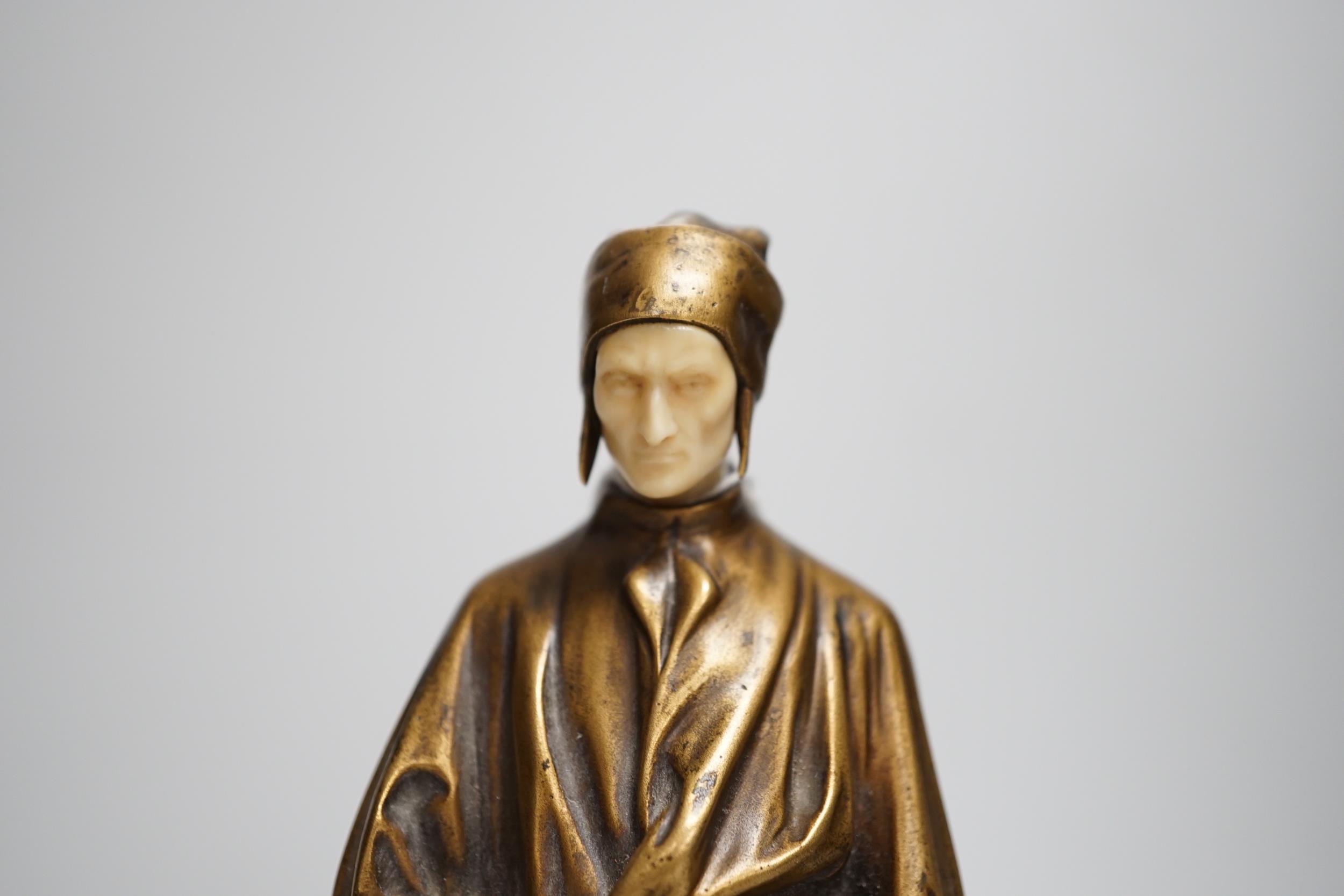 A. Faguelle. A bronze and ivory figure of Dante, c.1900, foundry Susse Frere Ed. Paris, 21cm high. - Image 5 of 5