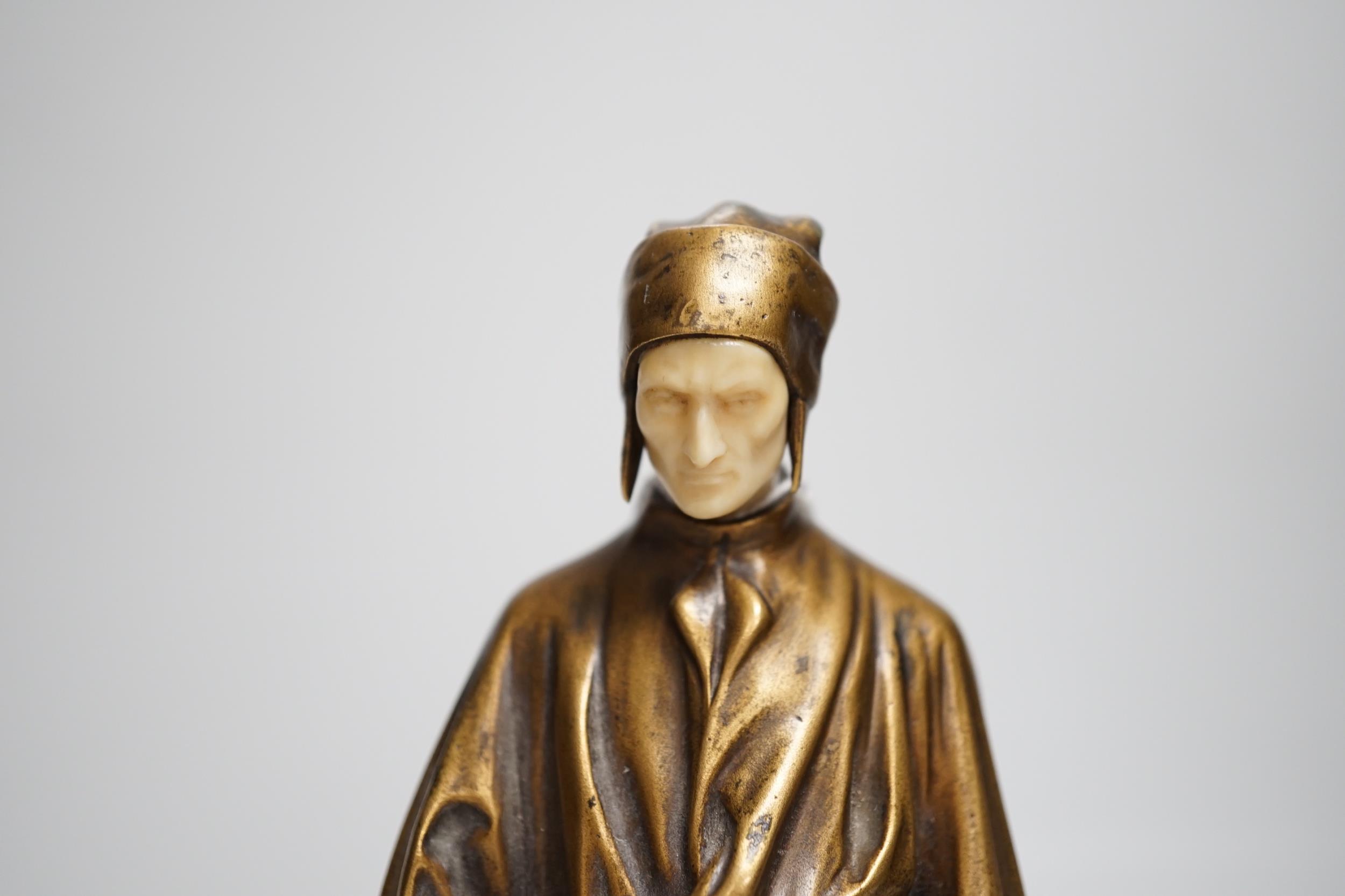 A. Faguelle. A bronze and ivory figure of Dante, c.1900, foundry Susse Frere Ed. Paris, 21cm high. - Image 3 of 5