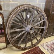 A pair of Victorian fire tender cart wheels, diameter 138cm