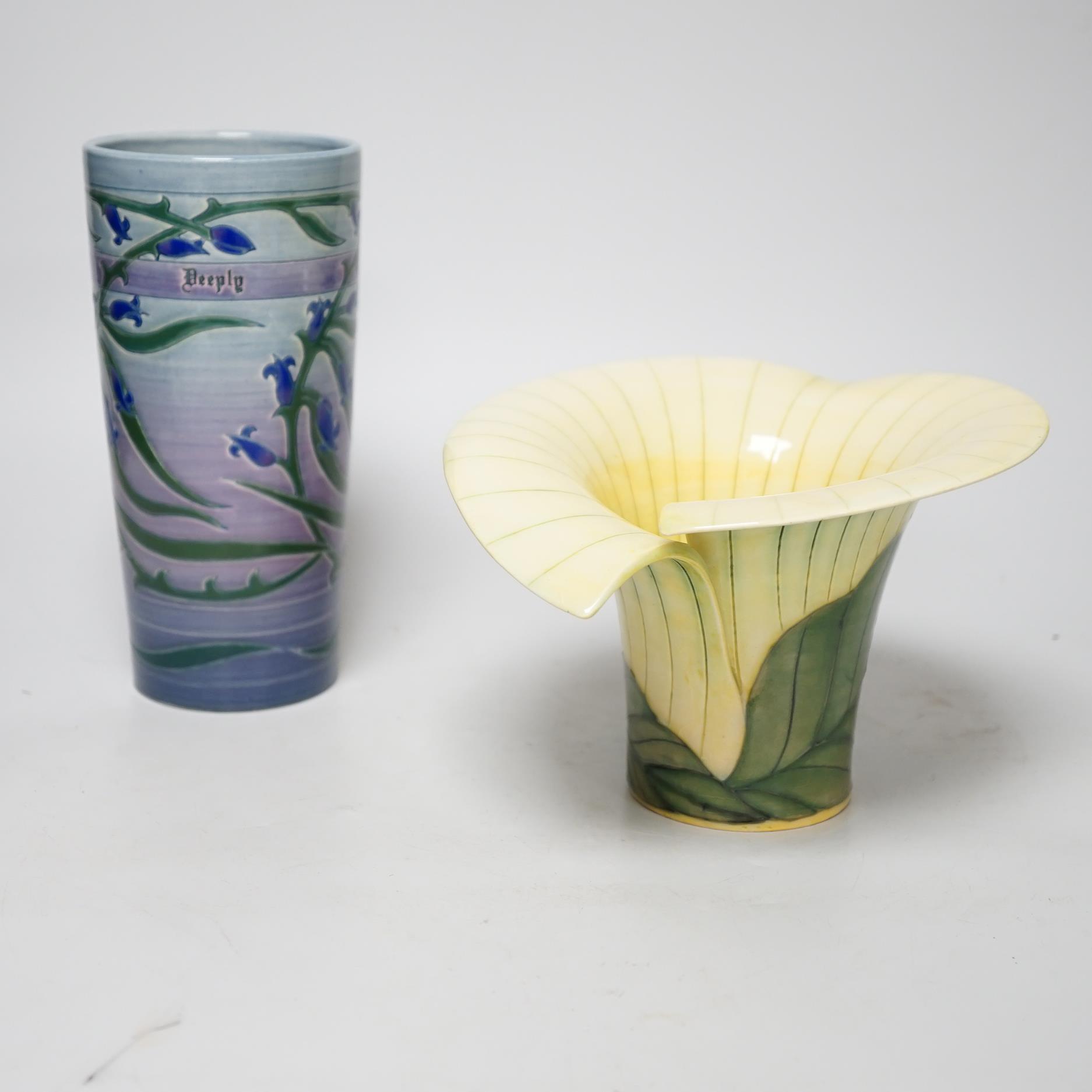 Two Sally Tuffin for Dennis China Works vases including one decorated with bluebells, the largest