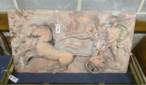 A rectangular moulded terracotta classical style plaque, width 92cm, height 51cm