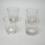 Four Georgian English lead crystal tumblers, one earlier example c.1770, with rare, wide, ground and