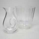 A collection of mostly clear glass vases, tallest 36cm high