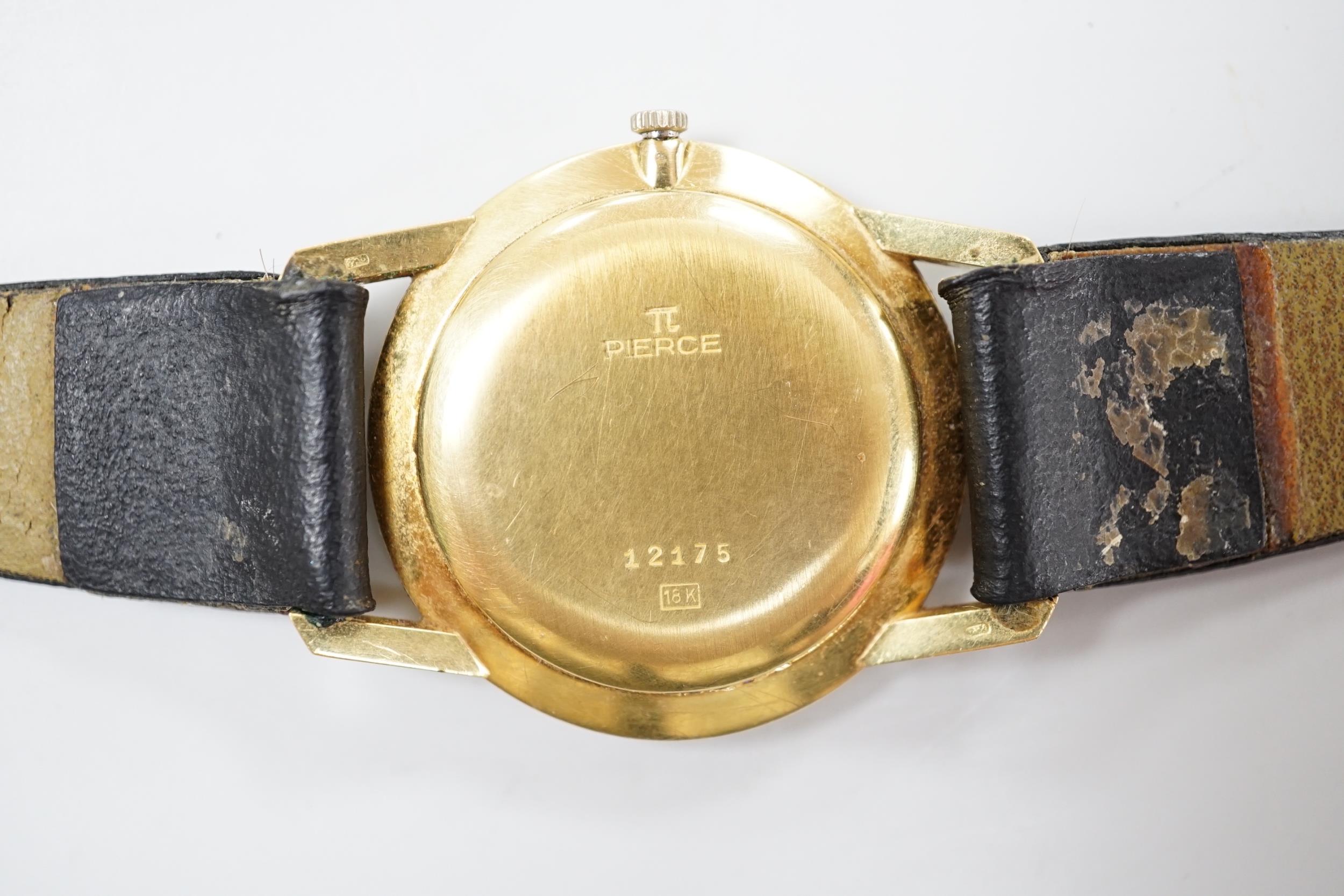 A gentleman's 18K Pierce Incabloc wrist watch, number 12175, with later black leather strap - Image 2 of 4