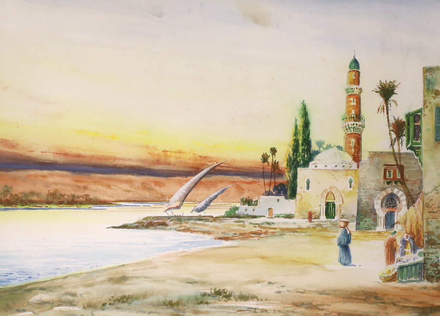 T. W. Atkinson (1942), mid 20th century set of three watercolours, Eastern landscapes with figures - Image 3 of 4