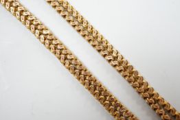 A late Victorian 9ct gold fancy link guard chain, overall 80cm, 25 grams