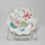 A Chinese famille rose lotus leaf shaped saucer dish, Qianlong period, 12.5cm Provenance - the