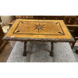 A Victorian rectangular parquetry inlaid walnut low occasional table, adapted, width 93cm, depth