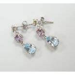 A pair of silver gem set drop earrings, 2.75cm