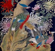 A Chinese hundred bird painted scroll, 239cm high