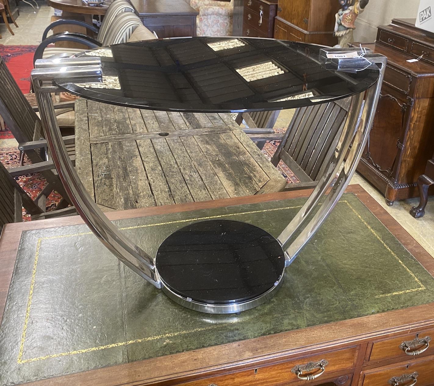 Josef Hoffman style oval glass and chrome occasional table, length 76cm, depth 56cm, height 56cm - Image 2 of 2