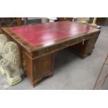 A large 1920's George III mahogany pedestal partner's desk, two drawers Phillip, Bristol, length