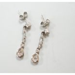 A pair of 18K white gold and diamond drop earrings, 2.75cm, gross 3.9 grams