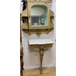 A Victorian giltwood and composition marble topped breakfront console table, with associated wall
