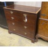A George III satinwood banded mahogany four drawer chest, width 95cm, depth 49cm, height 89cm