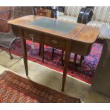 A late Victorian inlaid rosewood writing table, width 94cm, depth 45cm, height 72cm