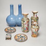 Chinese ceramics including a pair of Canton vases, baluster jar and cover and enamelled matchbox