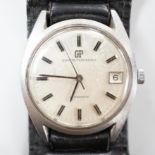 A gentleman's steel Girard Perregaux Gyromatic wrist watch, with original box and guarantee dated