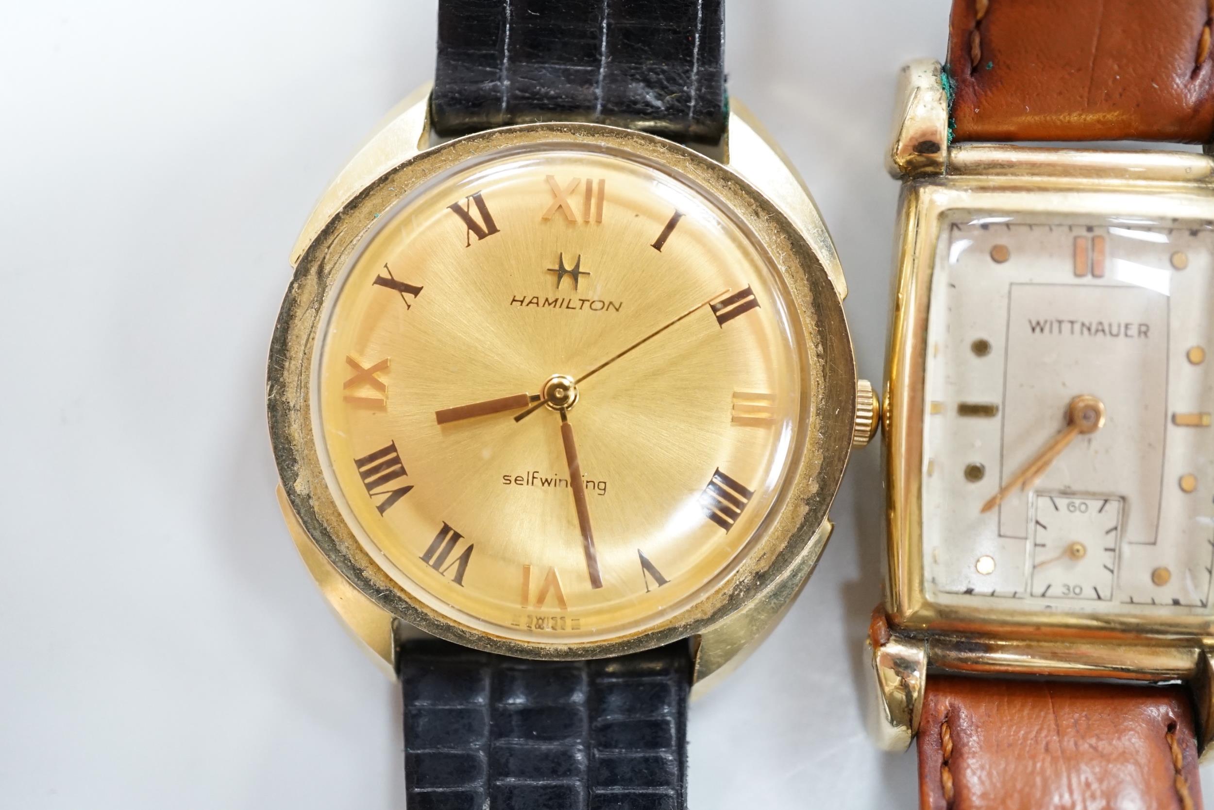 A gentleman's 14K gold Hamilton self winding wrist watch and a gold plated Witnauer wrist watch - Image 4 of 5
