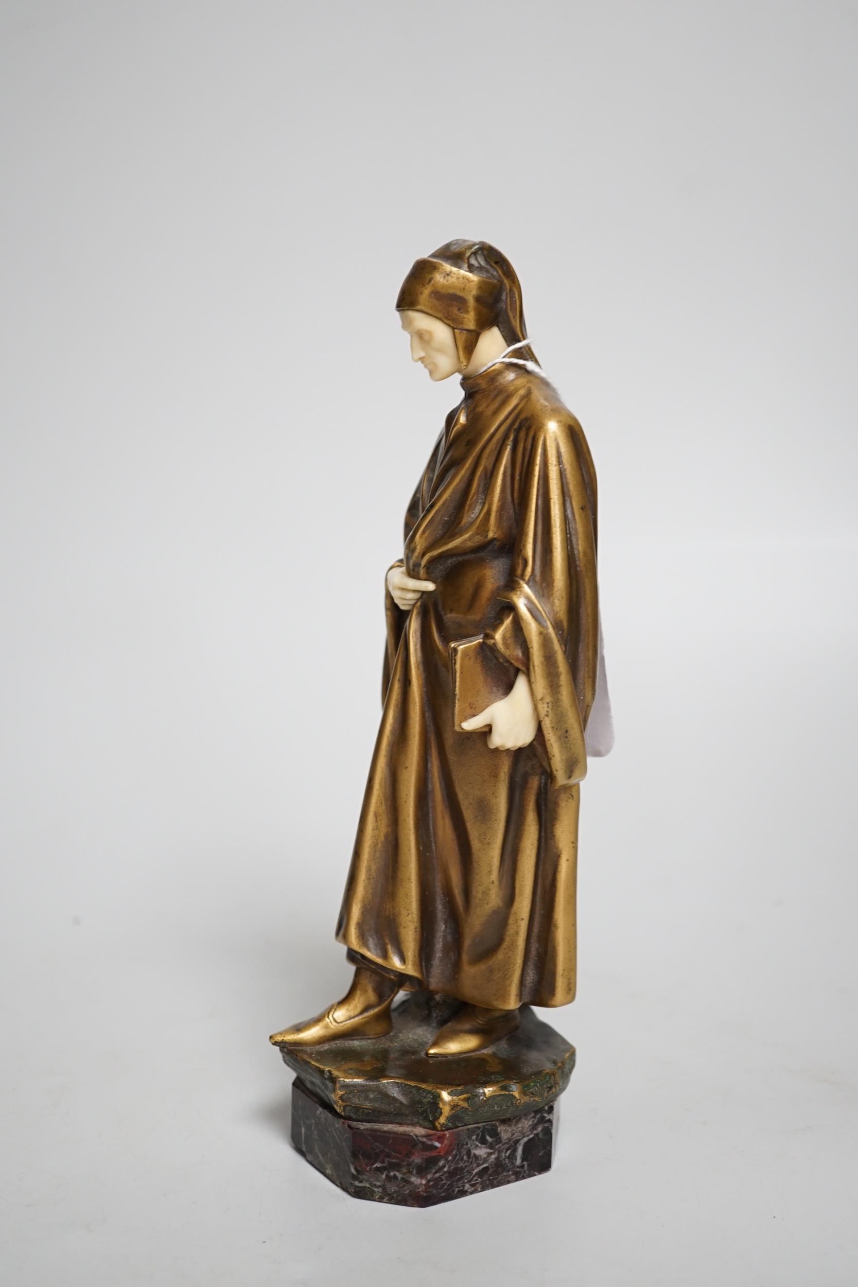 A. Faguelle. A bronze and ivory figure of Dante, c.1900, foundry Susse Frere Ed. Paris, 21cm high. - Image 4 of 5