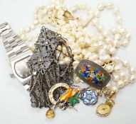 A group of assorted costume jewellery including two baroque pearl necklaces and a pair of