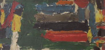 Abstract impasto oil on canvas, Geometric shapes, 49 x 25cm