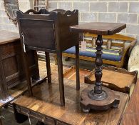 A George III style mahogany tray top bedside cabinet, width 39cm, depth 32cm, height 79cm together